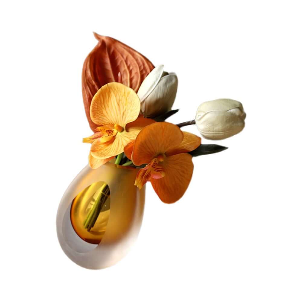 Modern Fabric Faux Floral Arrangement with Clear Glass Planter