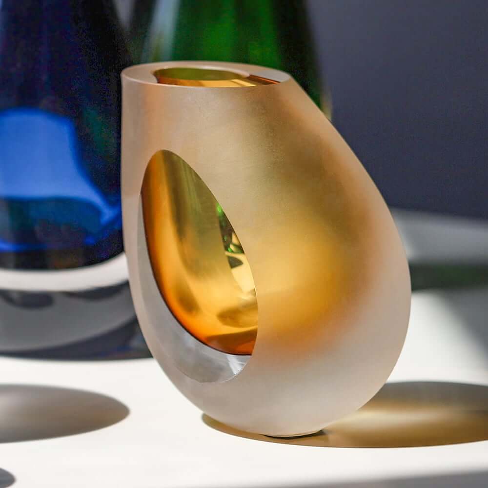 Modern Fabric Faux Floral Arrangement with Clear Glass Planter