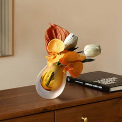 Modern Fabric Faux Floral Arrangement with Clear Glass Planter