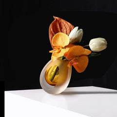 Modern Fabric Faux Floral Arrangement with Clear Glass Planter