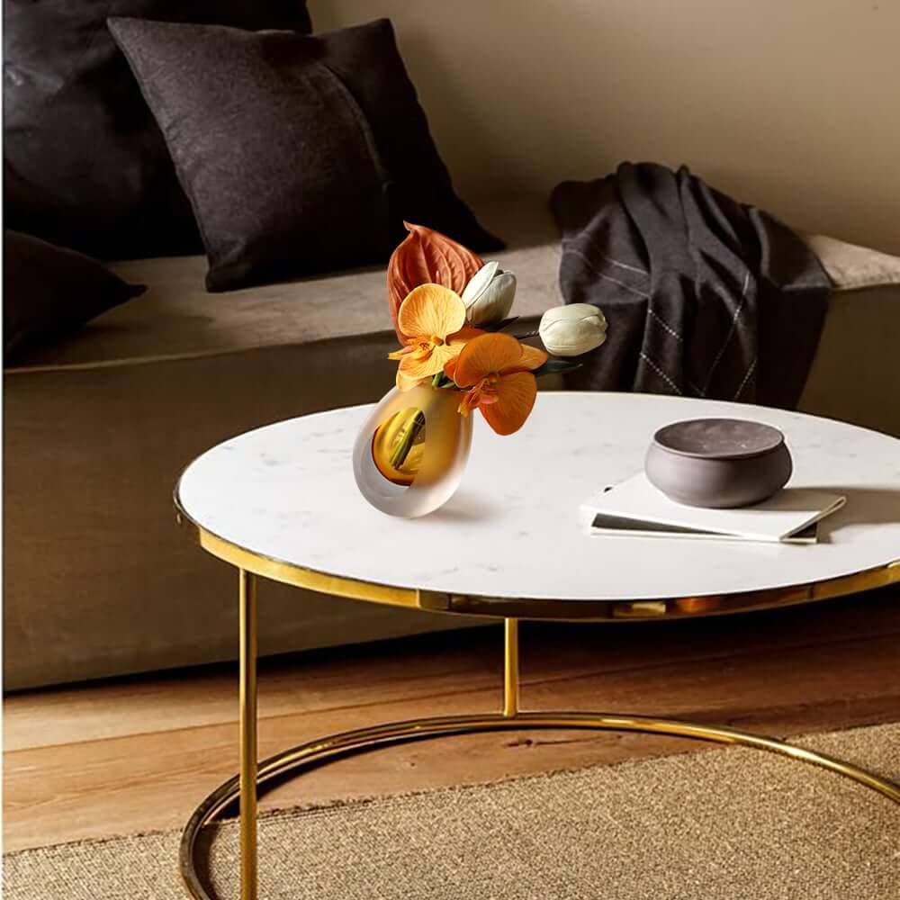 Modern Fabric Faux Floral Arrangement with Clear Glass Planter