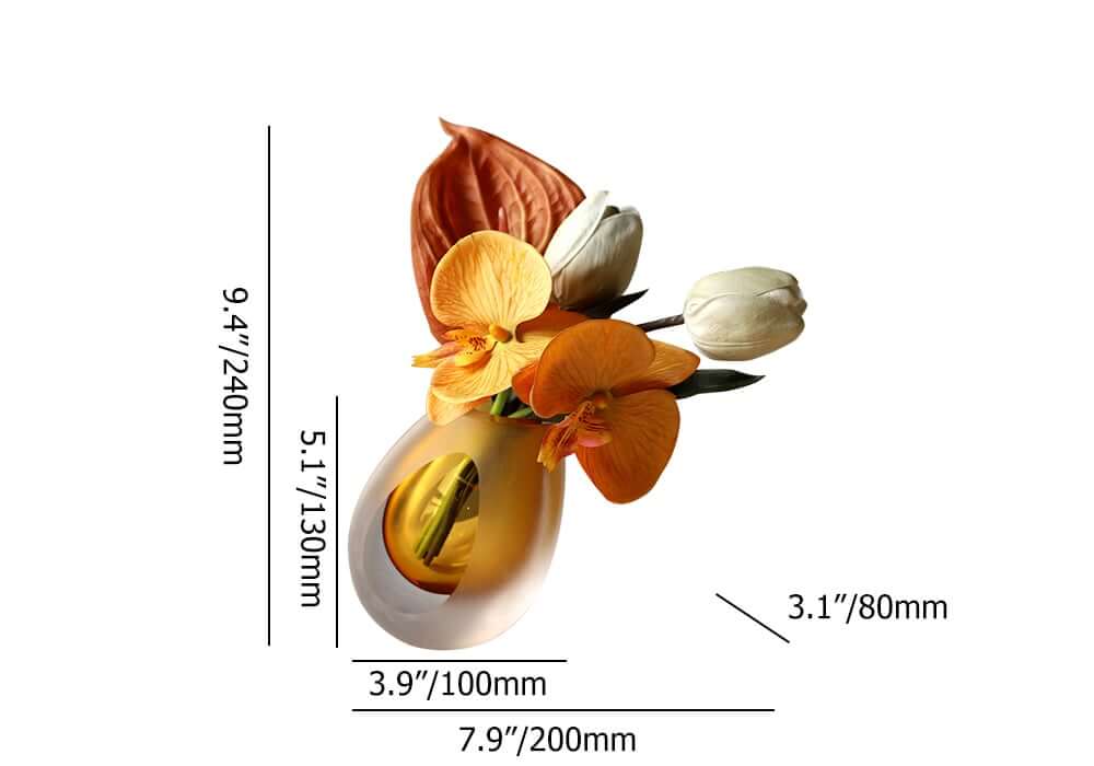 Modern Fabric Faux Floral Arrangement with Clear Glass Planter Dimensions