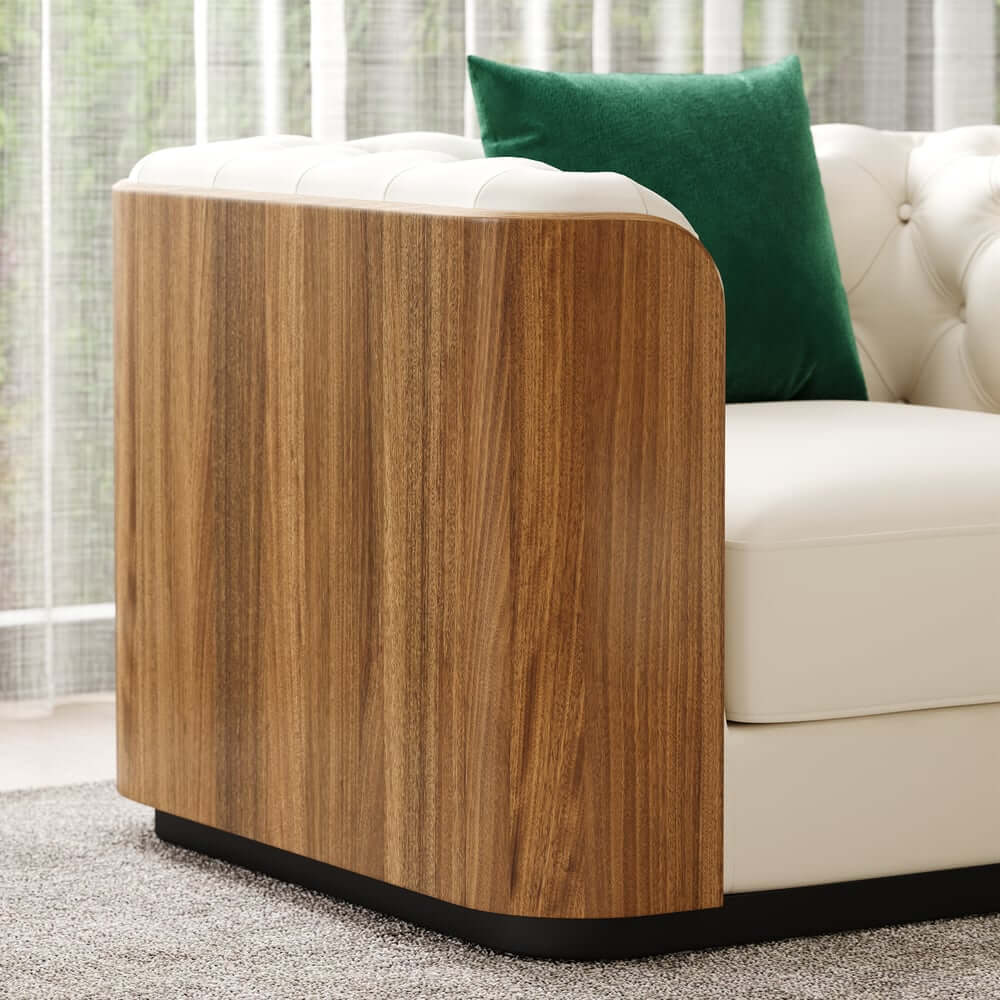 Modern Faux Leather 3-Seater Sofa with Square Arms