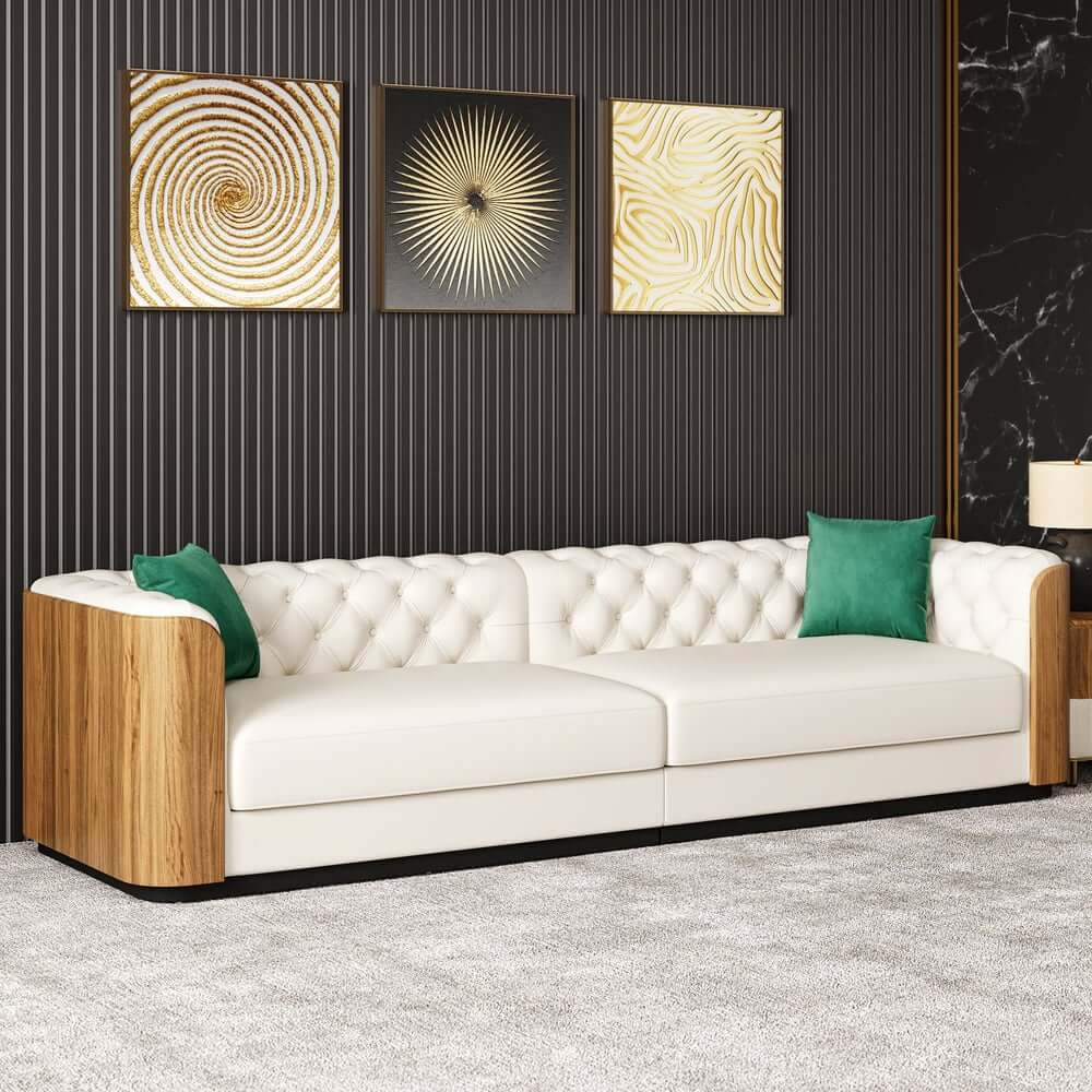 Modern Faux Leather 3-Seater Sofa with Square Arms