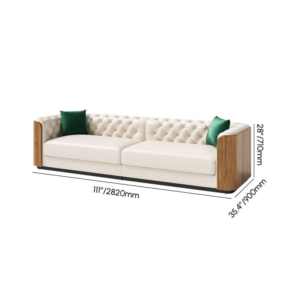 Modern Faux Leather 3-Seater Sofa with Square Arms Dimensions