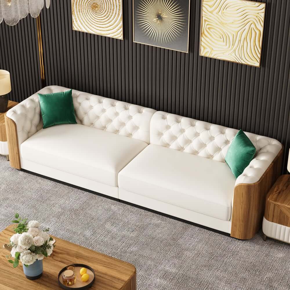 Modern Faux Leather 3-Seater Sofa with Square Arms Main Product Image