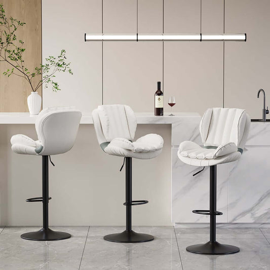 Modern Faux Leather Adjustable Bar Stool With Full Back