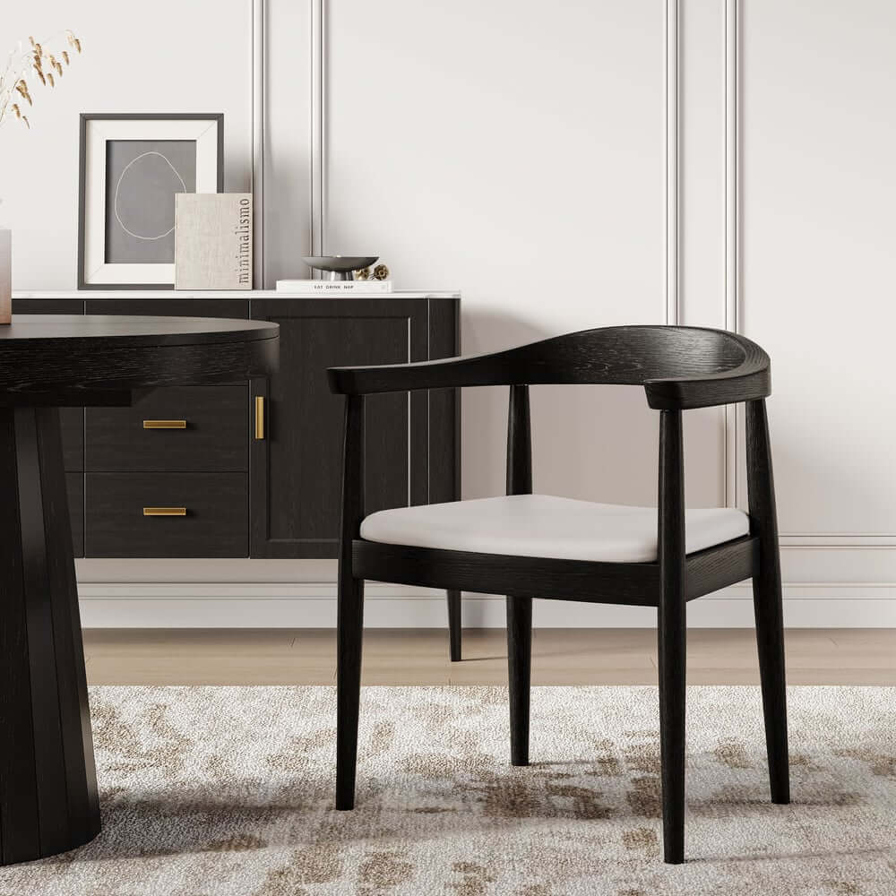 Modern Faux Leather Arm Chair With Ash Wood Frame