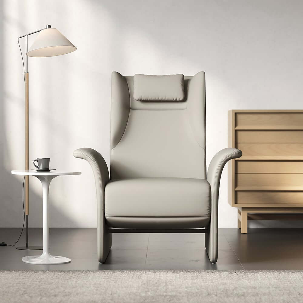 Modern Faux Leather Arm Chair With Headrest, Light Gray