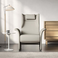 Modern Faux Leather Arm Chair With Headrest, Light Gray