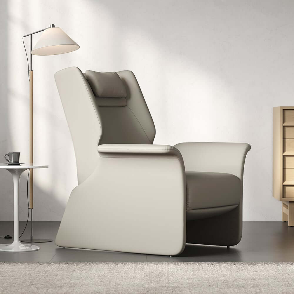Modern Faux Leather Arm Chair With Headrest, Light Gray