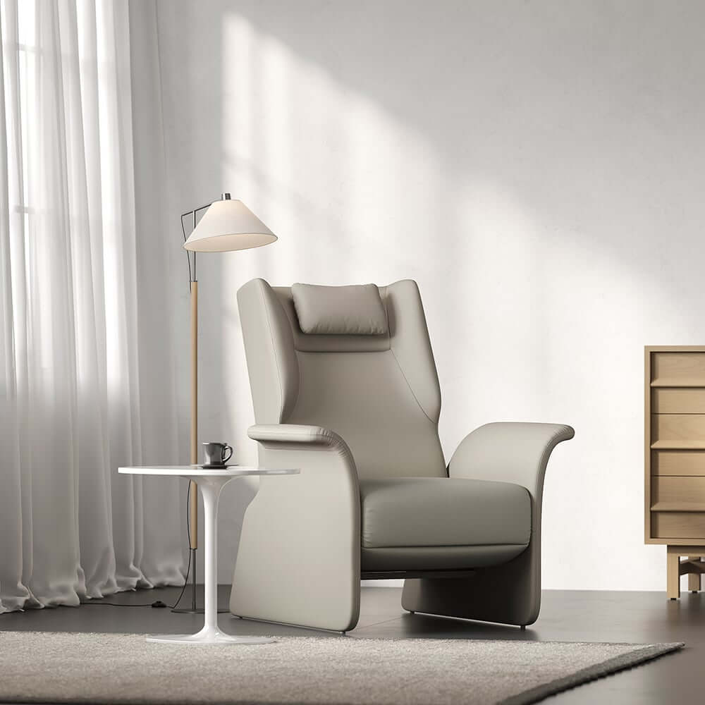 Modern Faux Leather Arm Chair With Headrest, Light Gray