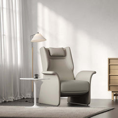 Modern Faux Leather Arm Chair With Headrest, Light Gray
