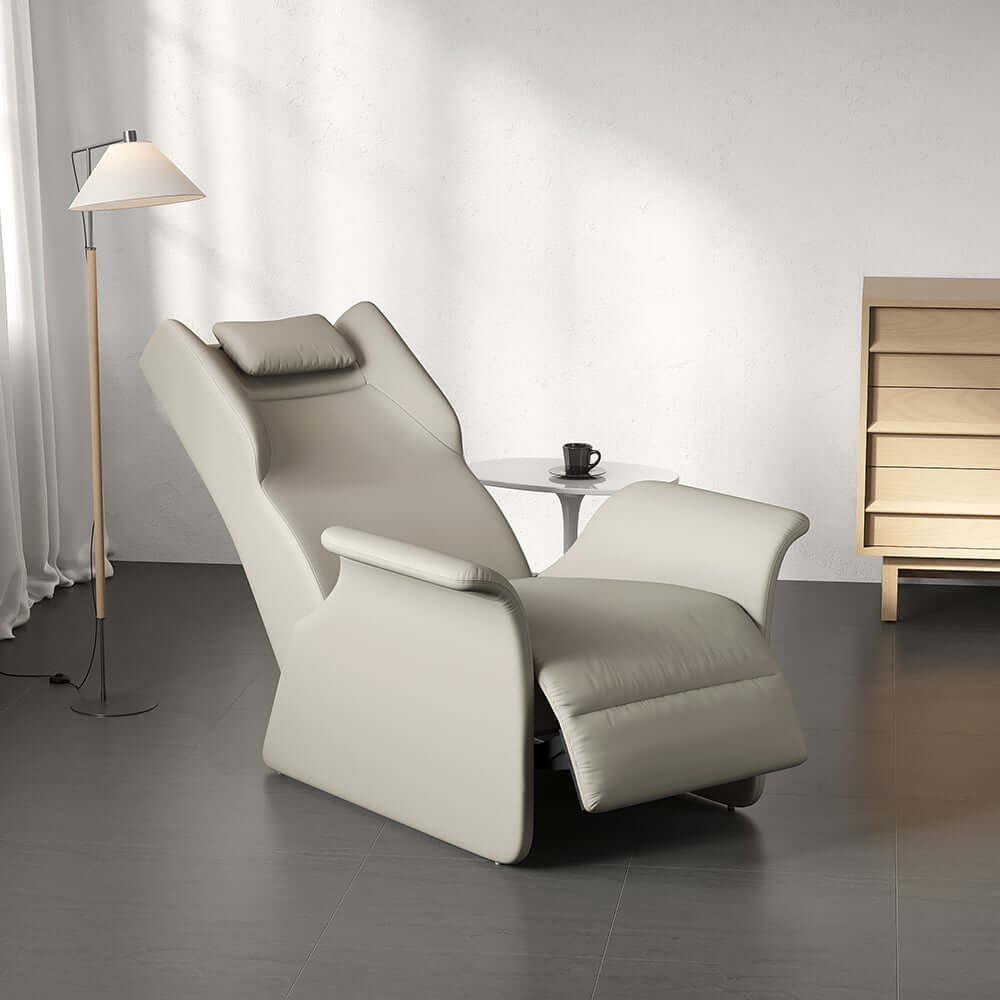 Modern Faux Leather Arm Chair With Headrest, Light Gray