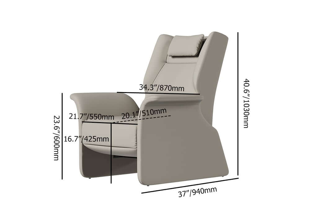 Modern Faux Leather Arm Chair With Headrest, Light Gray Dimensions