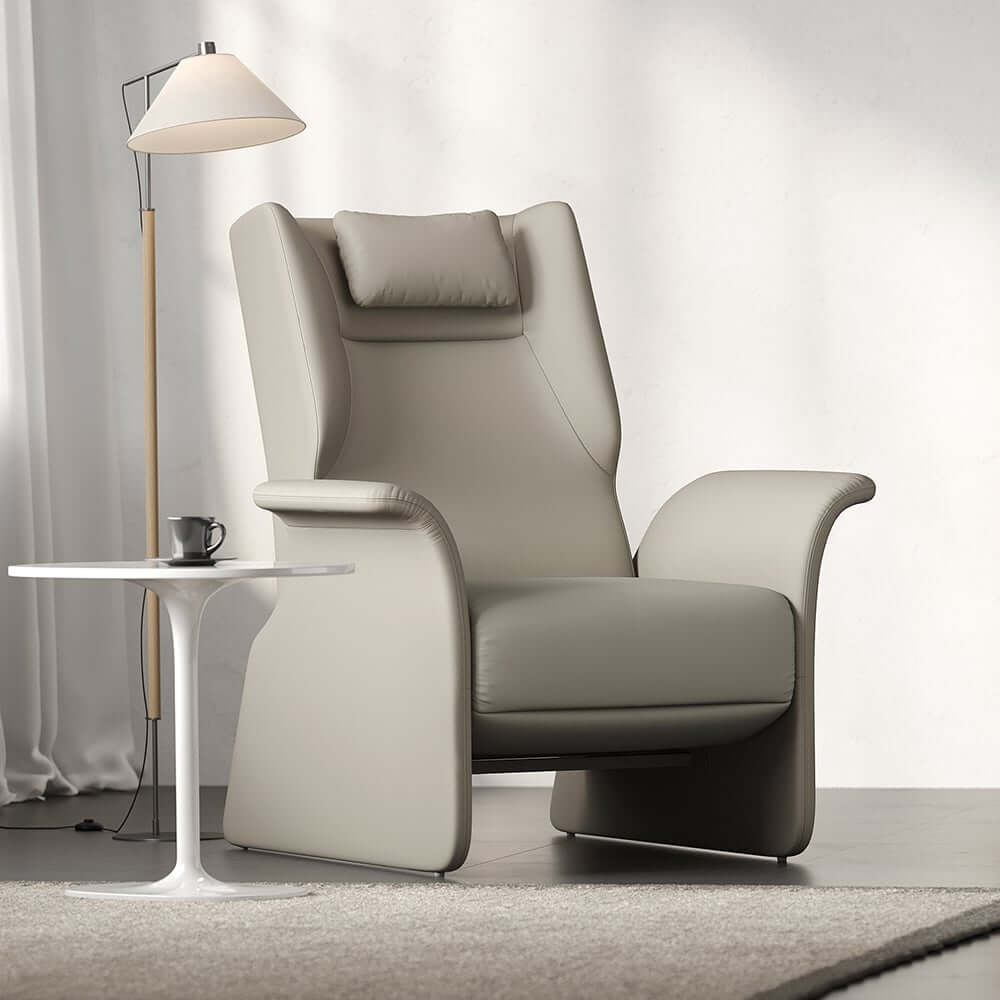 Modern Faux Leather Arm Chair With Headrest, Light Gray Main Product Image
