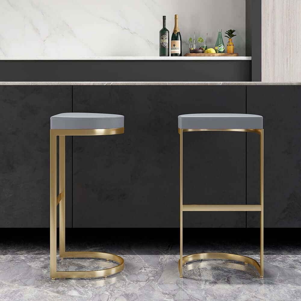 Modern Faux Leather Counter Stool With Gold Legs