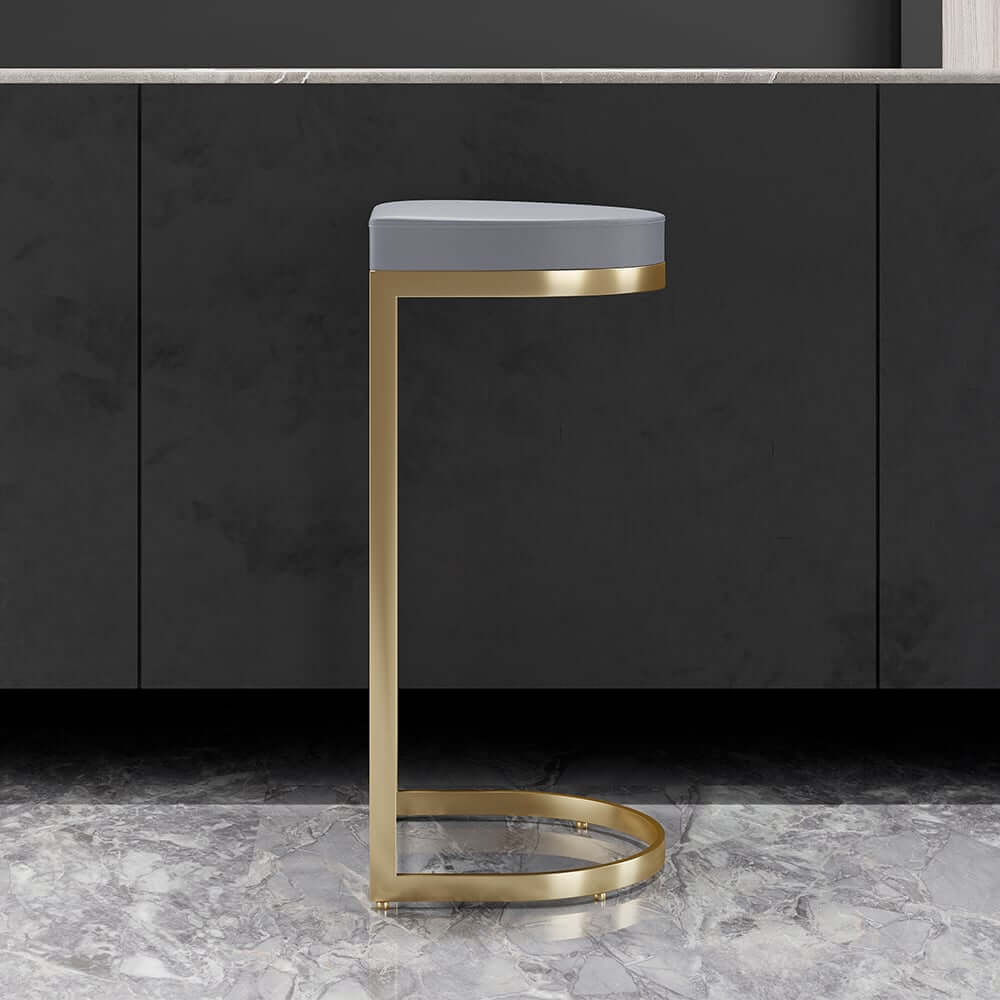 Modern Faux Leather Counter Stool With Gold Legs