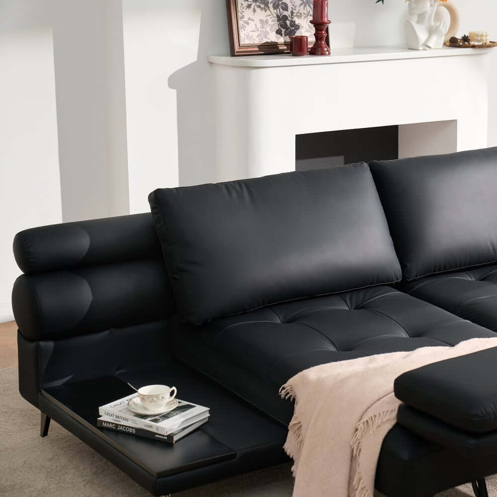 Modern Faux Leather Daybed Sofa With Square Arms