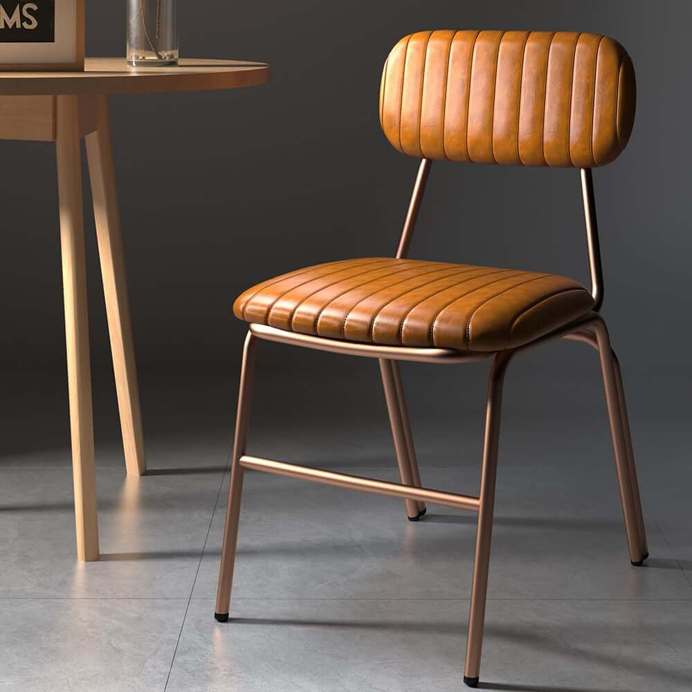 Modern Faux Leather Dining Chairs Set With Metal Legs