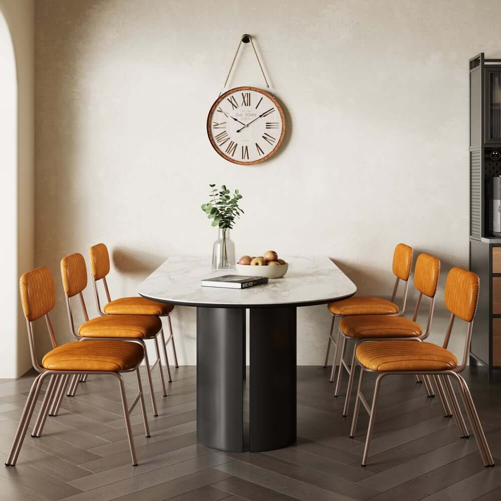 Modern Faux Leather Dining Chairs Set With Metal Legs