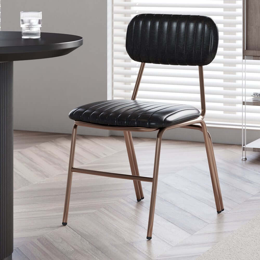 Modern Faux Leather Dining Chairs Set With Metal Legs