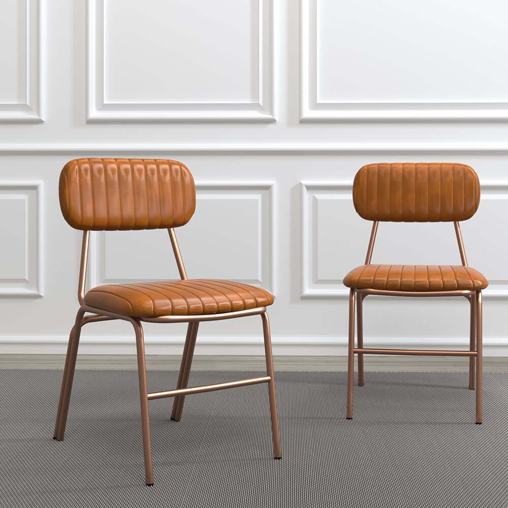 Modern Faux Leather Dining Chairs Set With Metal Legs