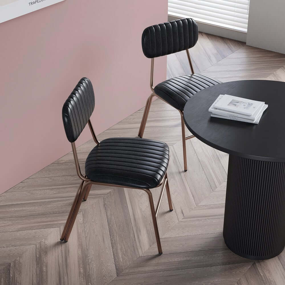 Modern Faux Leather Dining Chairs Set With Metal Legs