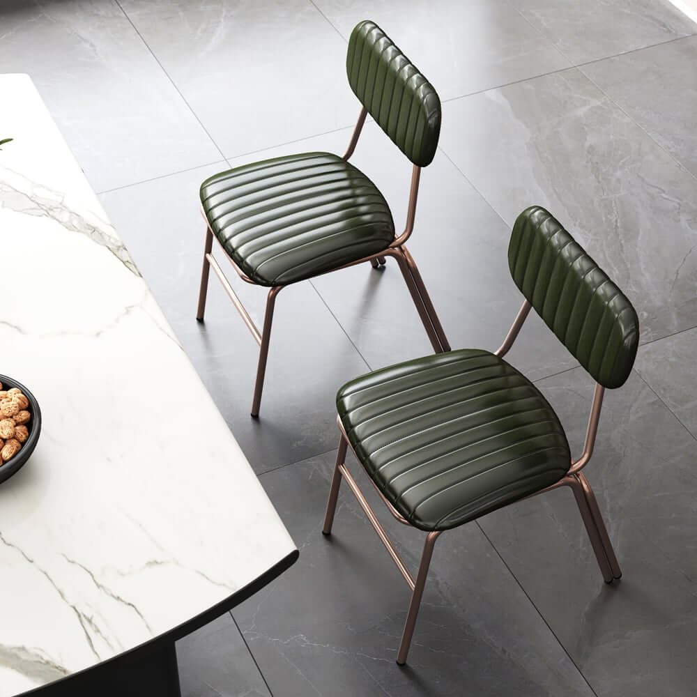Modern Faux Leather Dining Chairs Set With Metal Legs