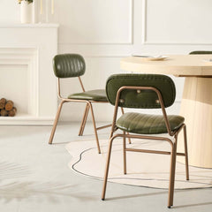 Modern Faux Leather Dining Chairs Set With Metal Legs