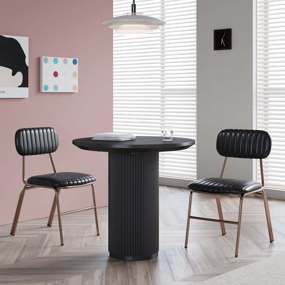 Modern Faux Leather Dining Chairs Set With Metal Legs