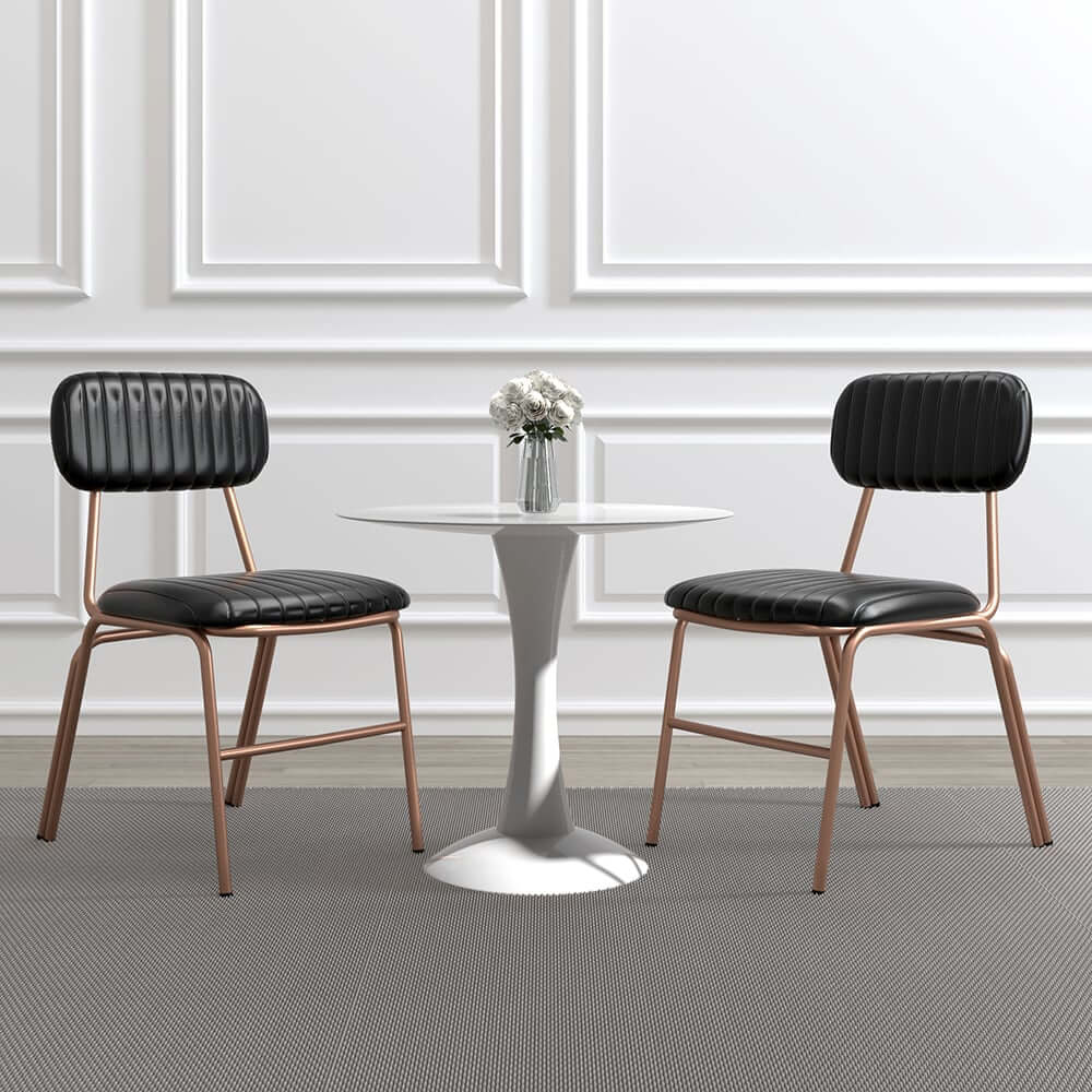 Modern Faux Leather Dining Chairs Set With Metal Legs