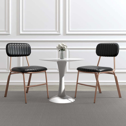 Modern Faux Leather Dining Chairs Set With Metal Legs