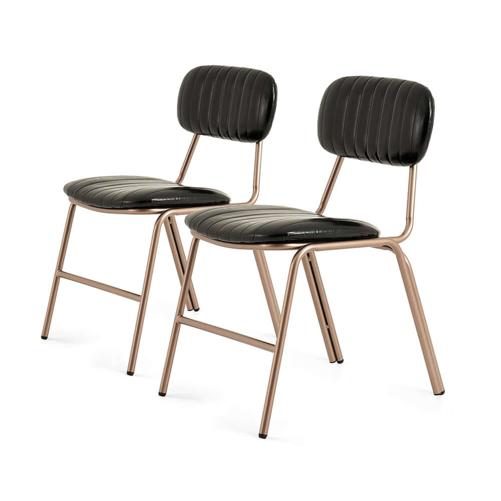 Modern Faux Leather Dining Chairs Set With Metal Legs
