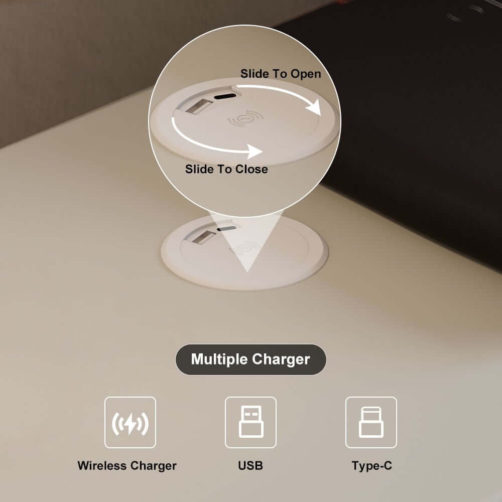 Modern Faux Leather Floating Nightstand With USB Ports