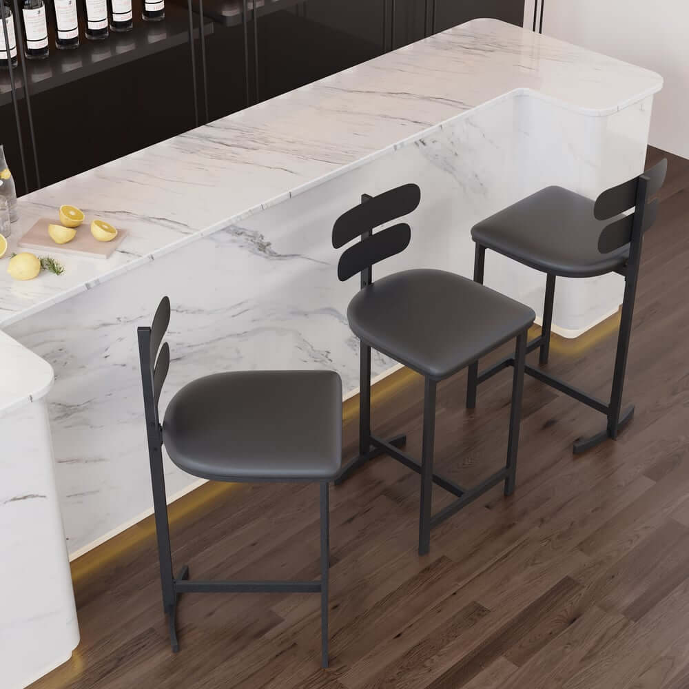 Modern Faux Leather Gold Counter Stool With Footrest