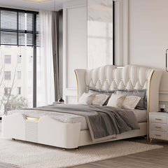 Modern Faux Leather King Bed With Gold Trim