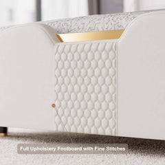 Modern Faux Leather King Bed With Gold Trim