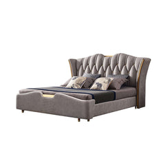 Modern Faux Leather King Bed With Gold Trim