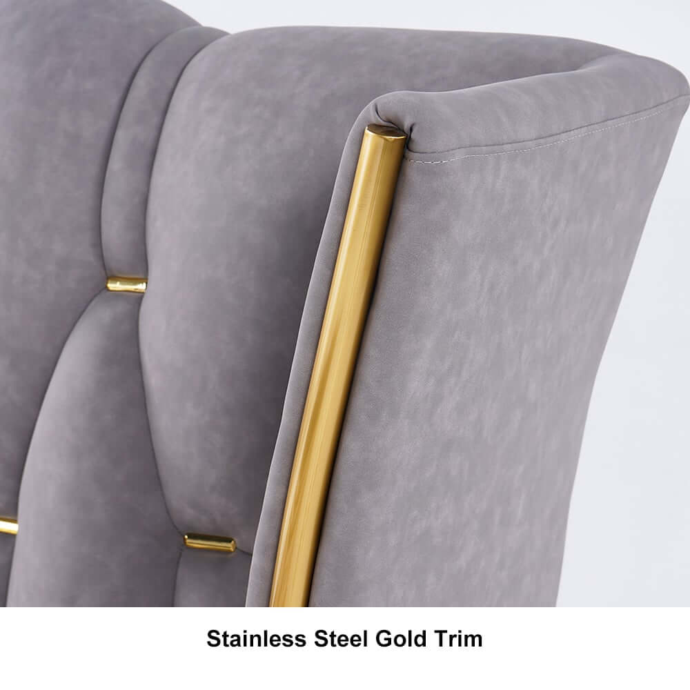 Modern Faux Leather King Bed With Gold Trim