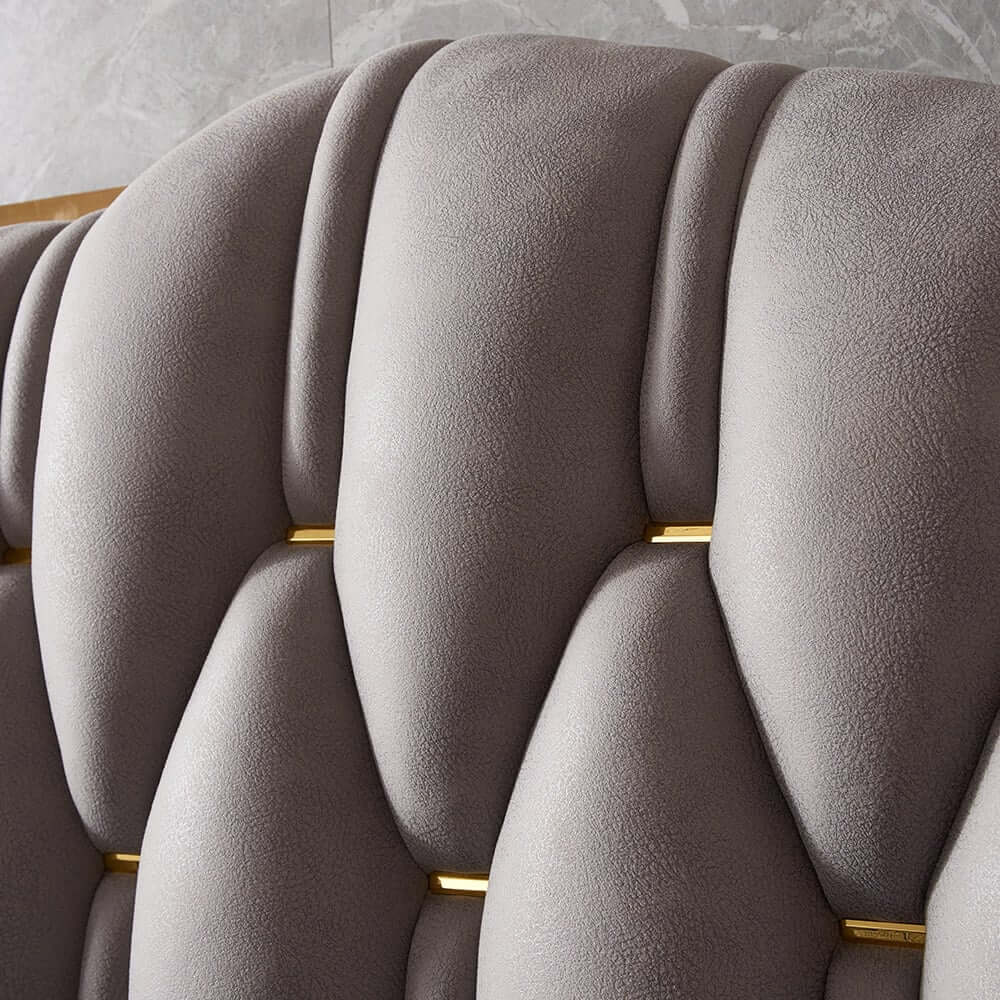 Modern Faux Leather King Bed With Gold Trim