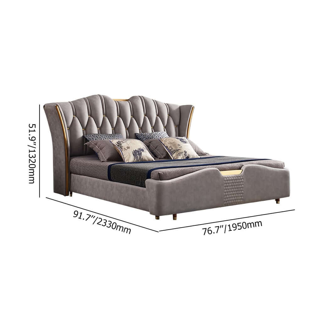 Modern Faux Leather King Bed With Gold Trim Dimensions