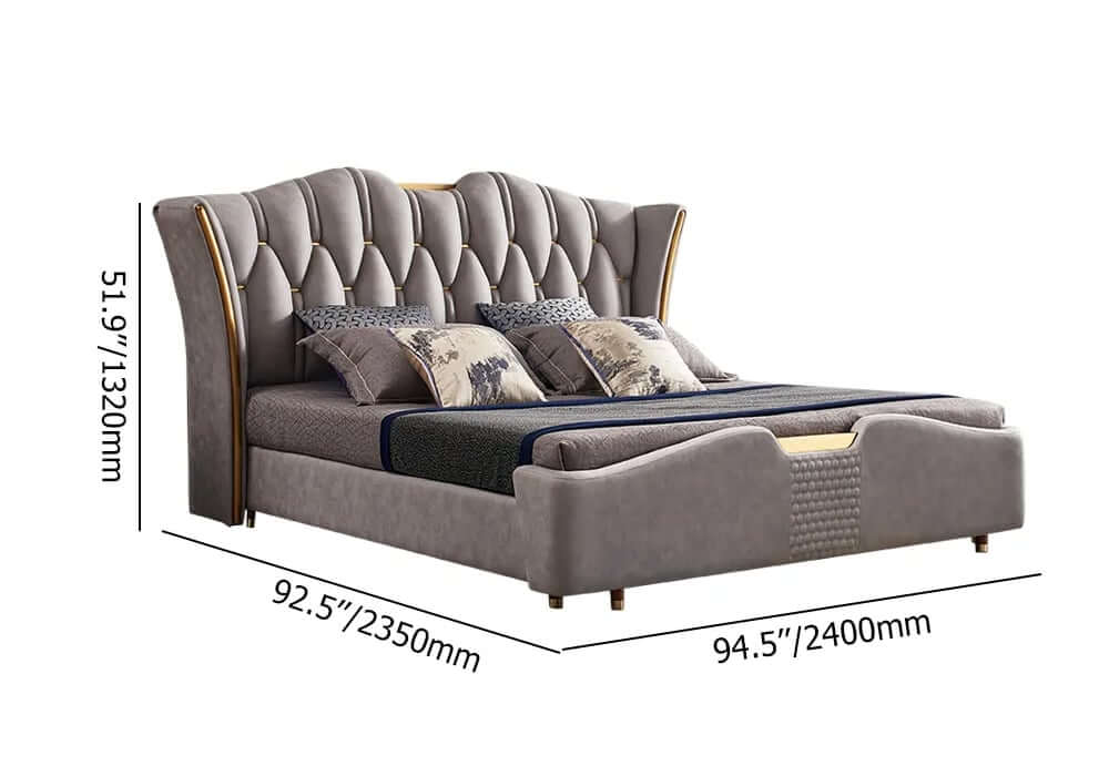 Modern Faux Leather King Bed With Gold Trim Dimensions