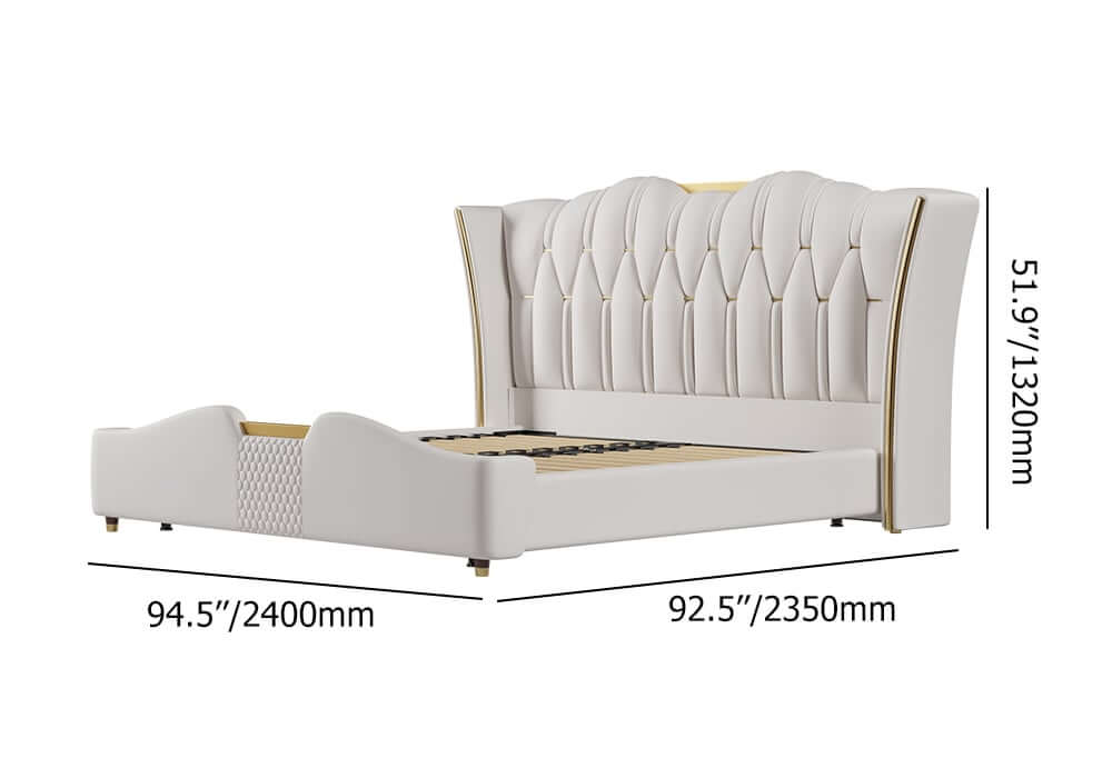 Modern Faux Leather King Bed With Gold Trim Dimensions