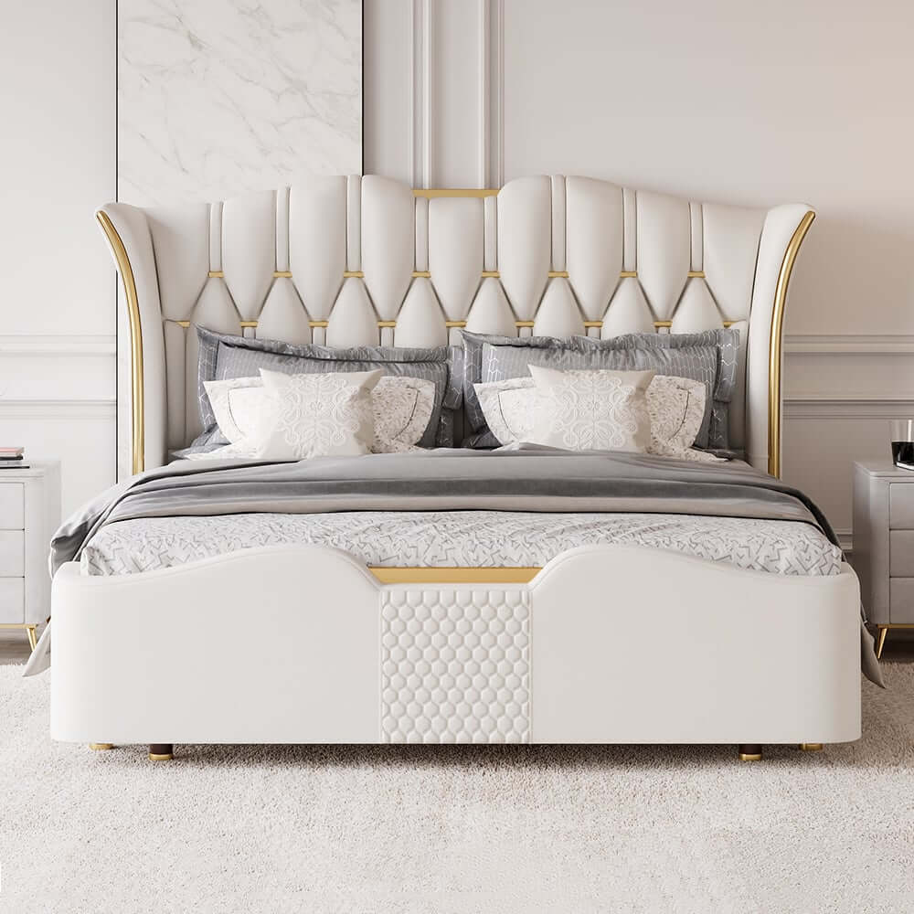 Modern Faux Leather King Bed With Gold Trim Main Product Image