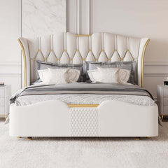 Modern Faux Leather King Bed With Gold Trim Main Product Image