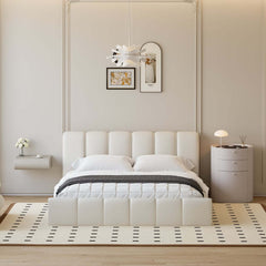 Modern Faux Leather King Bed With Wingback Headboard