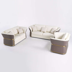 Modern Faux Leather Living Room Set, 3 Pieces, Stainless Steel
