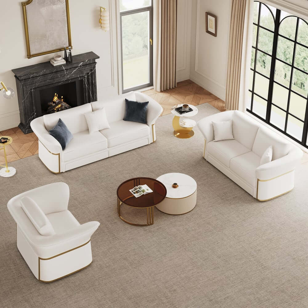 Modern Faux Leather Living Room Set, 3 Pieces, Stainless Steel