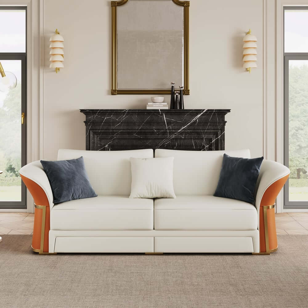 Modern Faux Leather Living Room Set, 3 Pieces, Stainless Steel